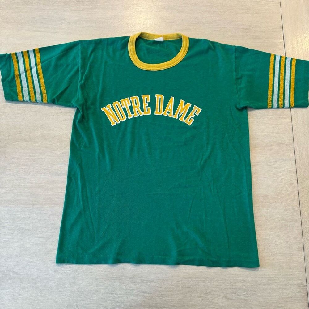 Vintage Norte Dame Single Stitched Green Mens Shirt Sz Large 80’s , 90’s